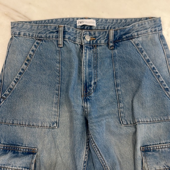 ZARA women’s size 8 wide leg cargo style blue jeans boyfriend - Picture 3 of 10